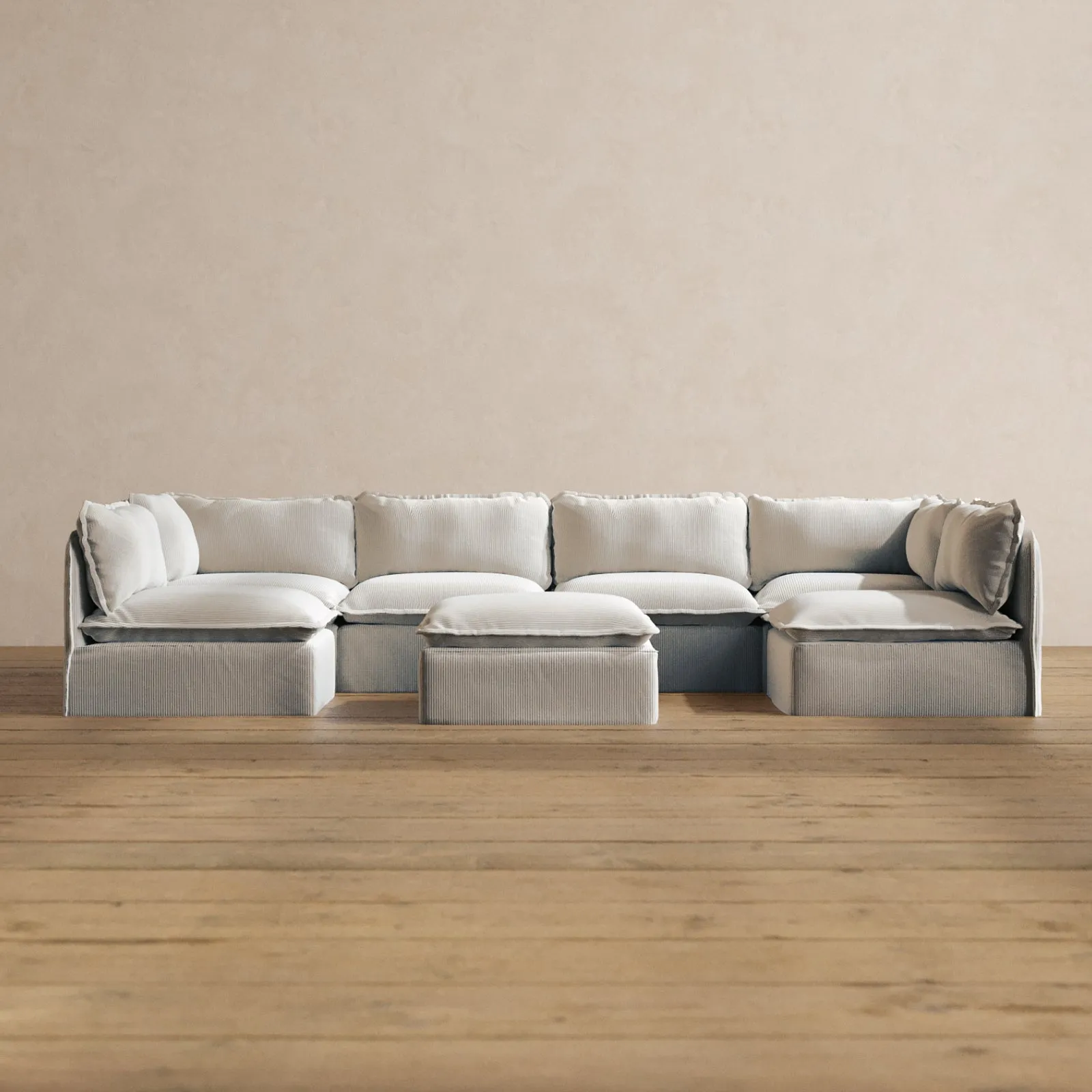 Slipcover Only - Modular Washable 6-Seater Open-Ends U-Sectional   Ottoman in Milk