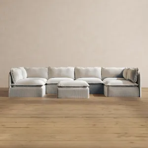 Slipcover Only - Modular Washable 6-Seater Open-Ends U-Sectional   Ottoman in Milk