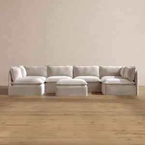 Slipcover Only - Modular Washable 6-Seater Open-Ends U-Sectional   Ottoman in Mist