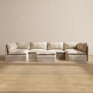 Slipcover Only - Modular Washable 6-Seater Open-Ends U-Sectional   Ottoman in Oat