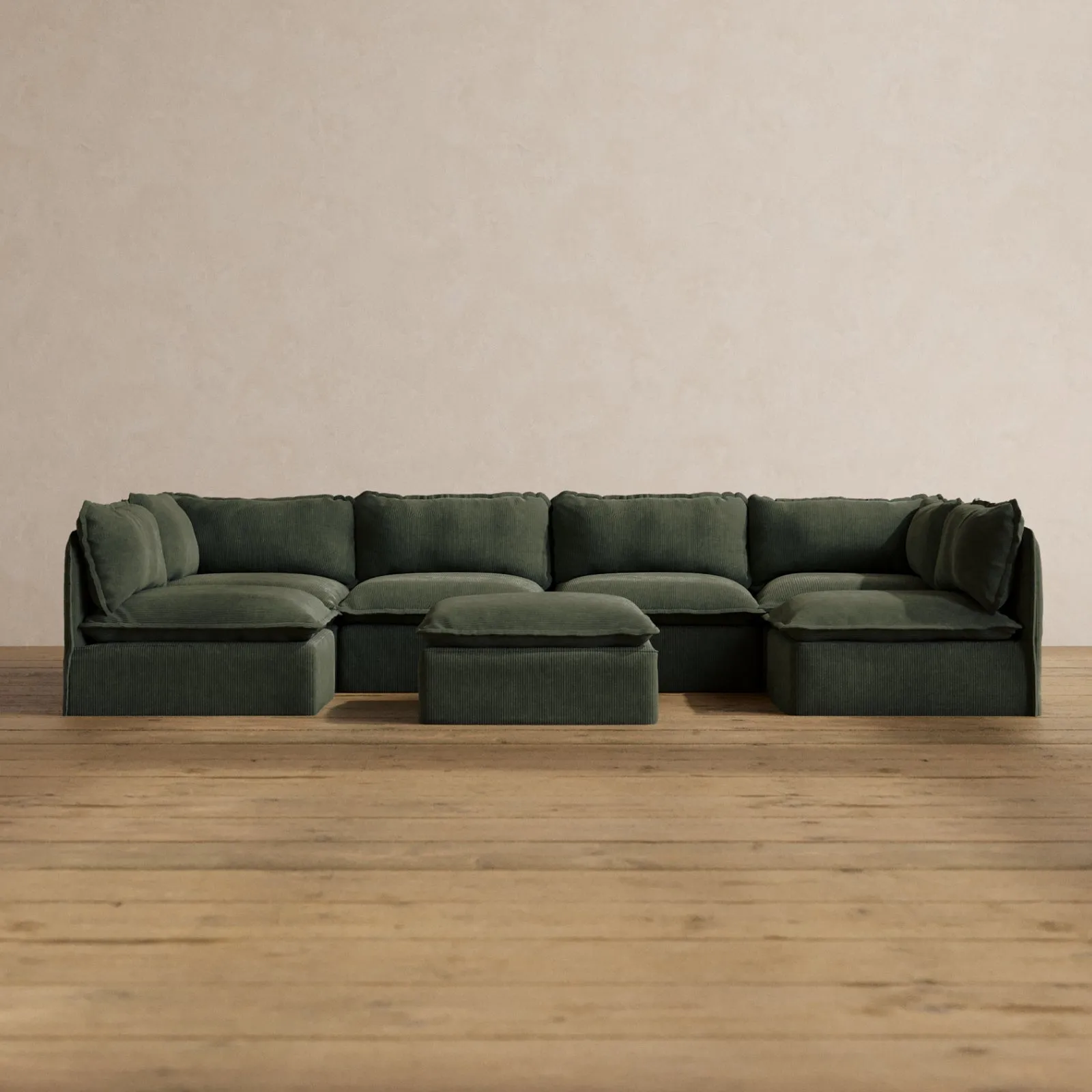 Slipcover Only - Modular Washable 6-Seater Open-Ends U-Sectional   Ottoman in Olivine
