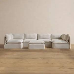 Slipcover Only - Modular Washable 6-Seater Open-Ends U-Sectional   Ottoman in Powder