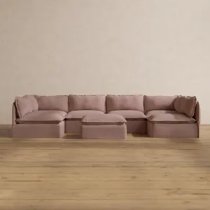 Slipcover Only - Modular Washable 6-Seater Open-Ends U-Sectional   Ottoman in Sakura