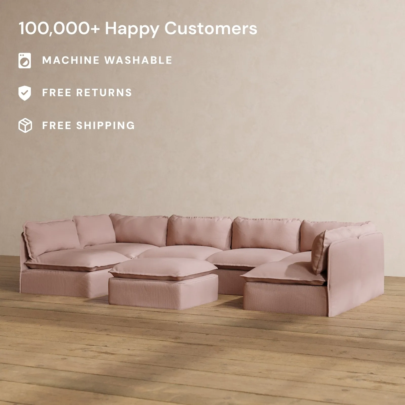 Slipcover Only - Modular Washable 6-Seater Open-Ends U-Sectional   Ottoman in Sakura
