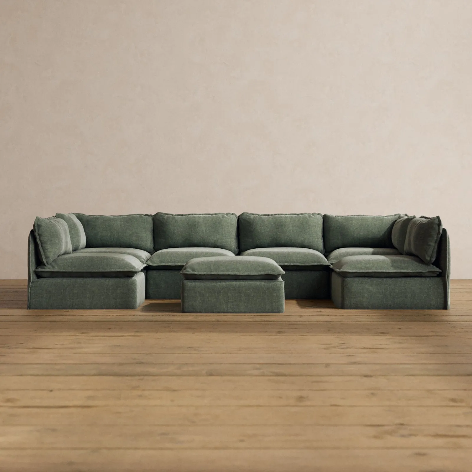 Slipcover Only - Modular Washable 6-Seater Open-Ends U-Sectional   Ottoman in Willow
