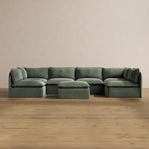 Slipcover Only - Modular Washable 6-Seater Open-Ends U-Sectional   Ottoman in Willow