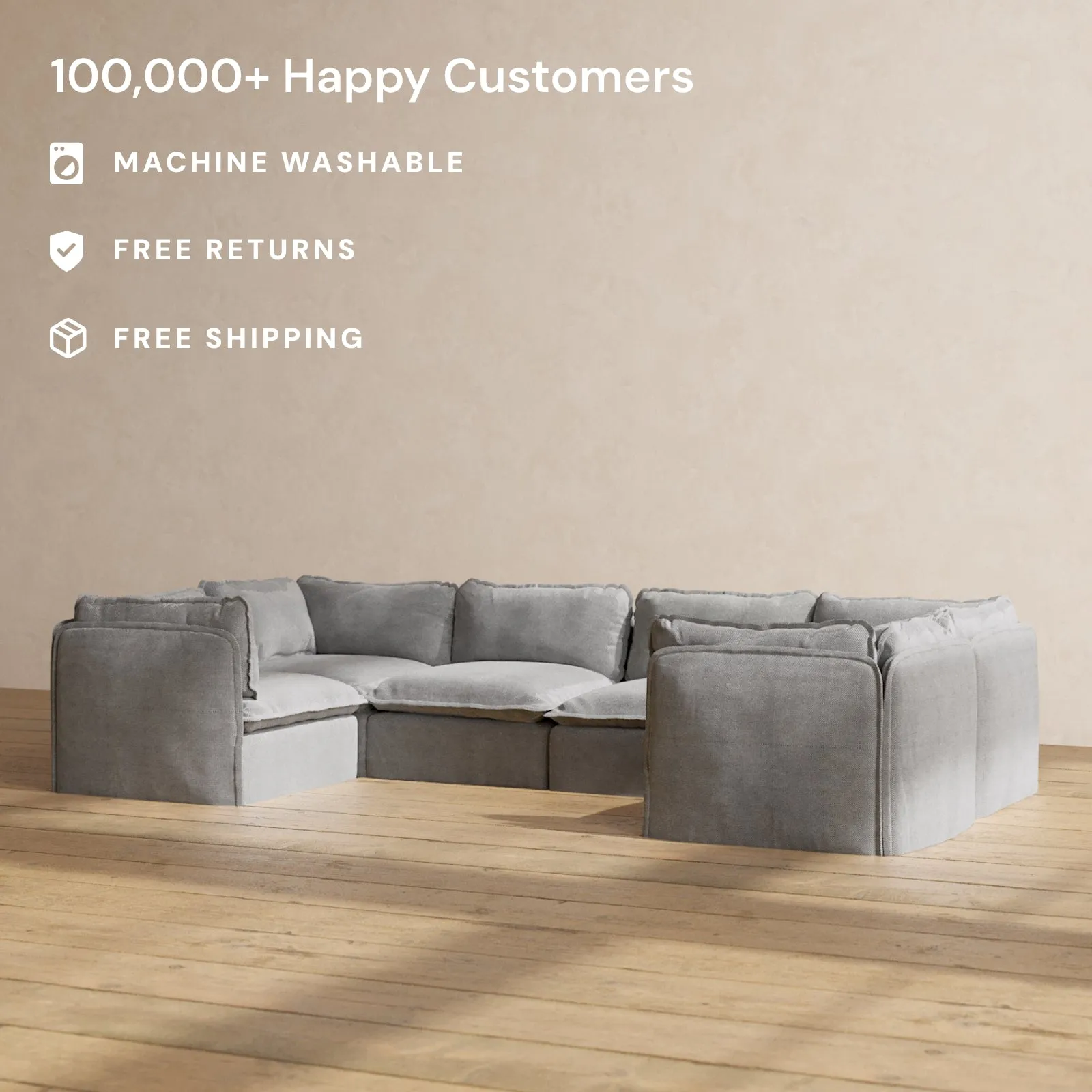 Slipcover Only - Modular Washable 6-Seater U-Sectional in Ash