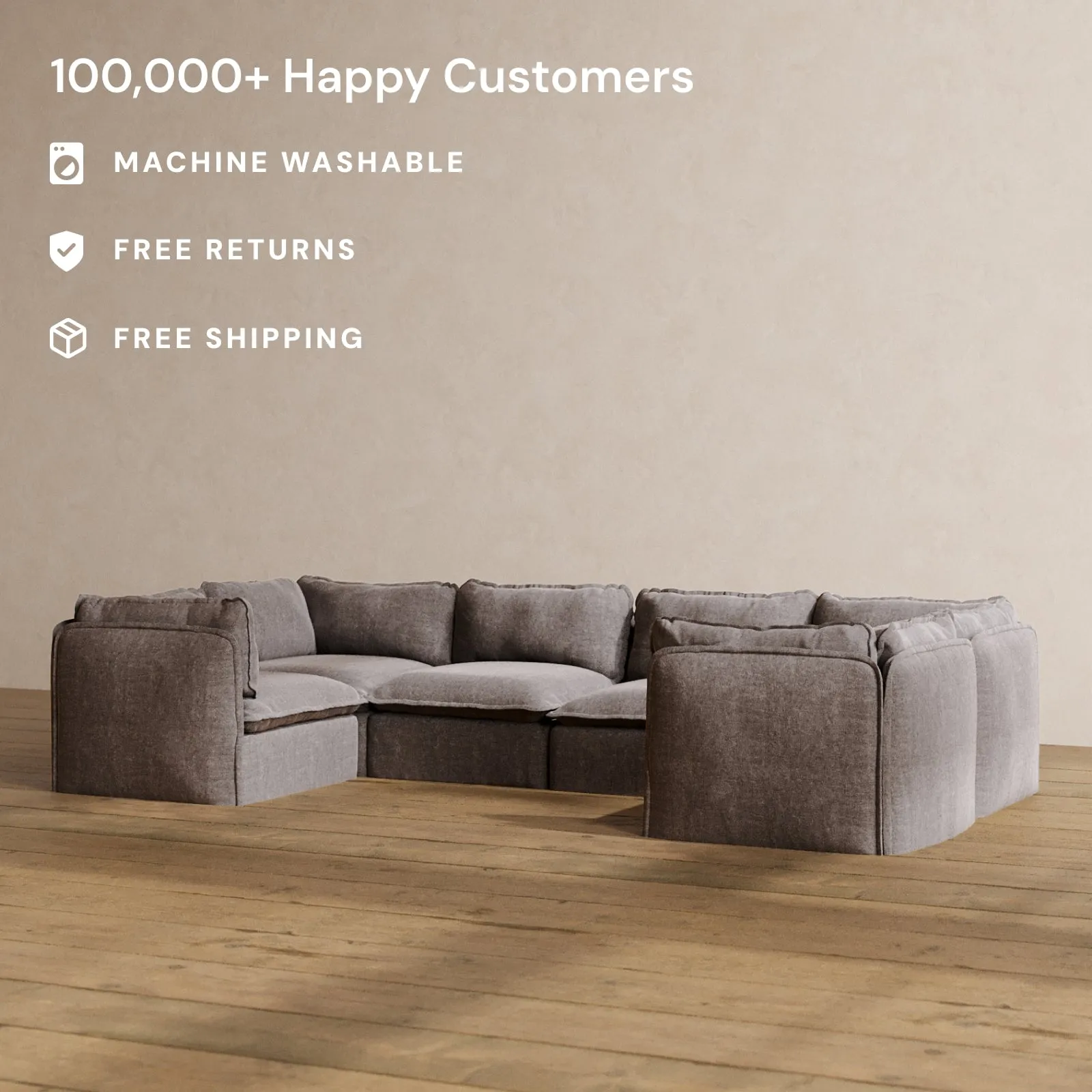 Slipcover Only - Modular Washable 6-Seater U-Sectional in Caviar