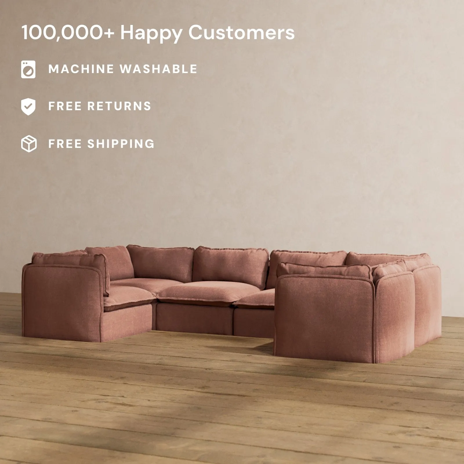 Slipcover Only - Modular Washable 6-Seater U-Sectional in Chestnut