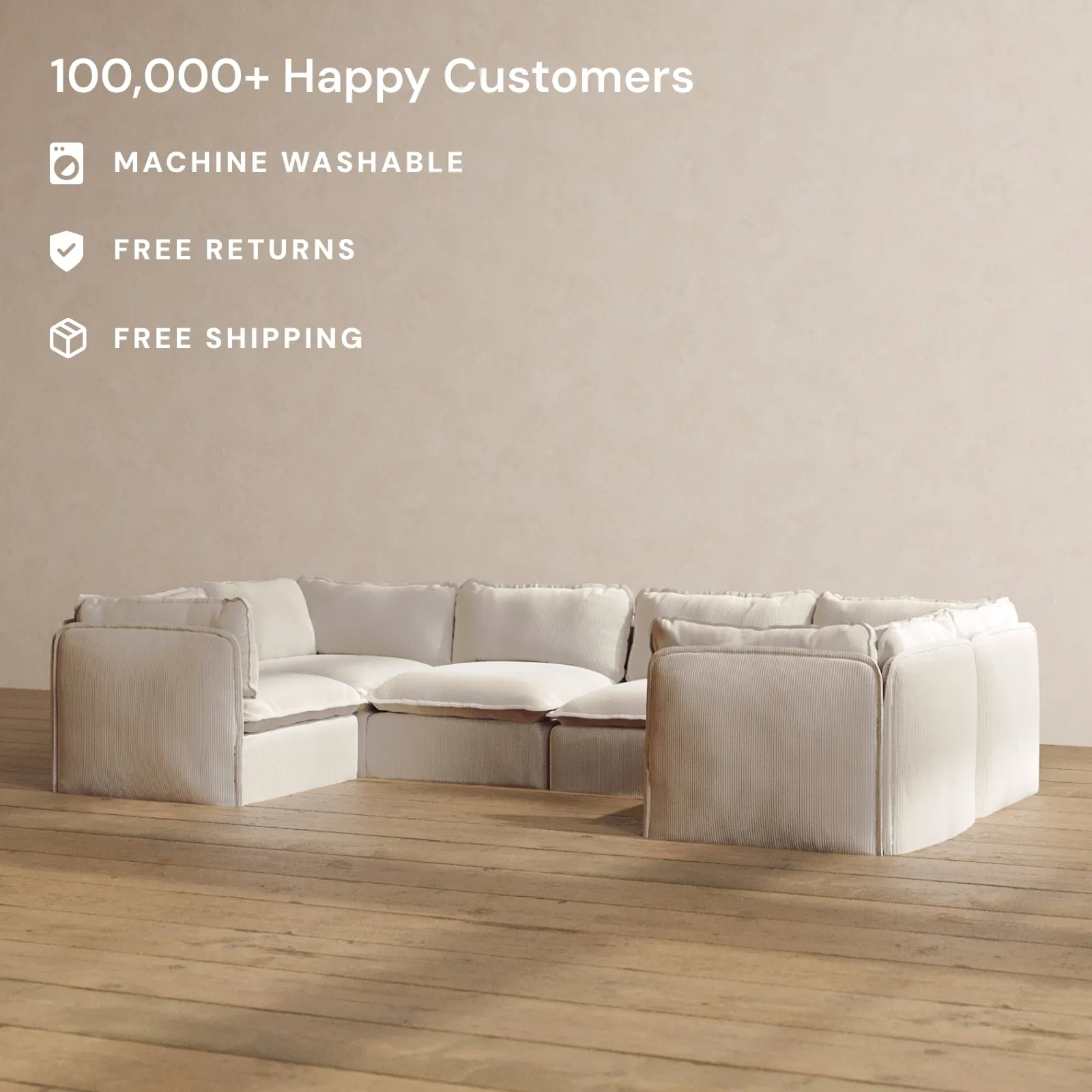 Slipcover Only - Modular Washable 6-Seater U-Sectional in Milk
