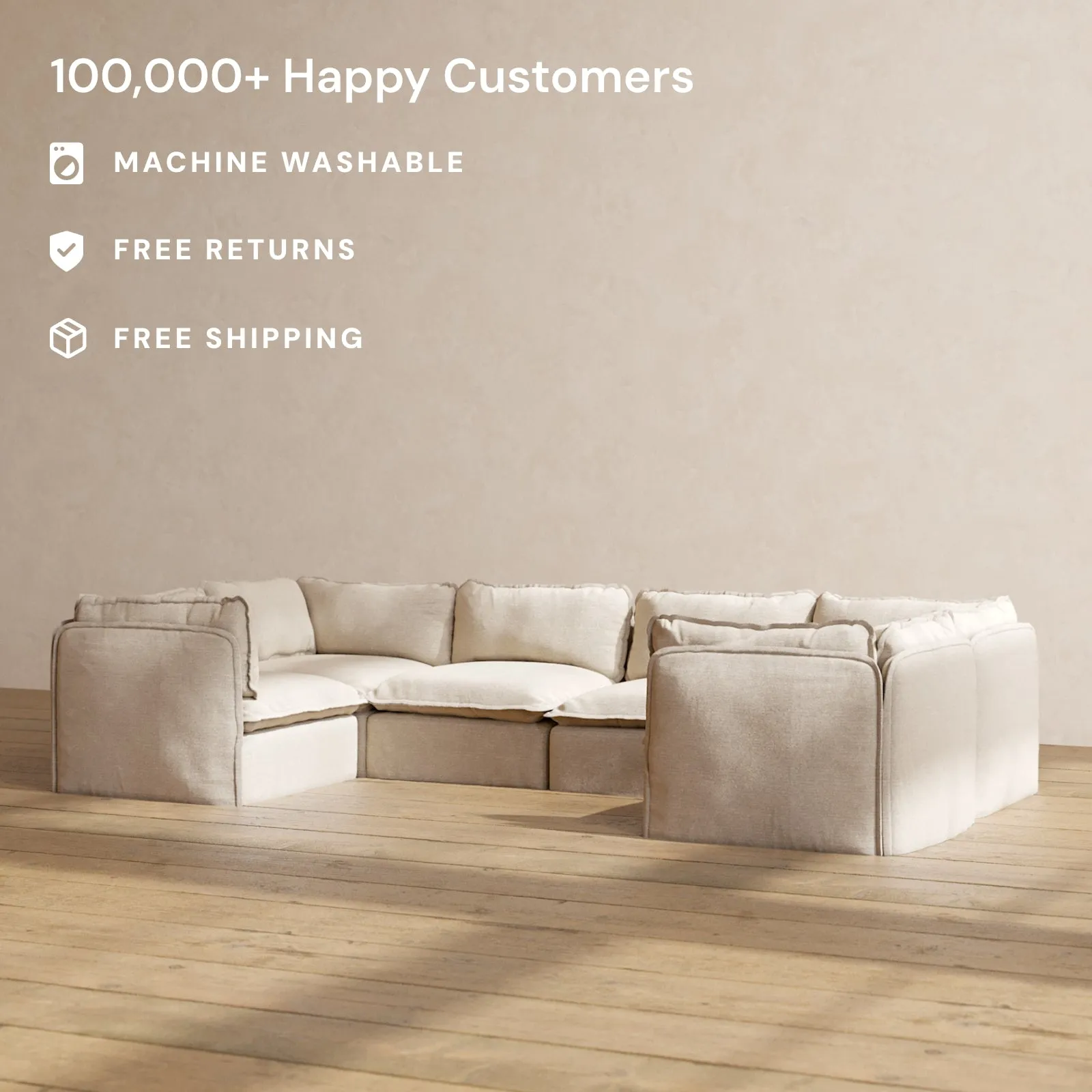 Slipcover Only - Modular Washable 6-Seater U-Sectional in Oat