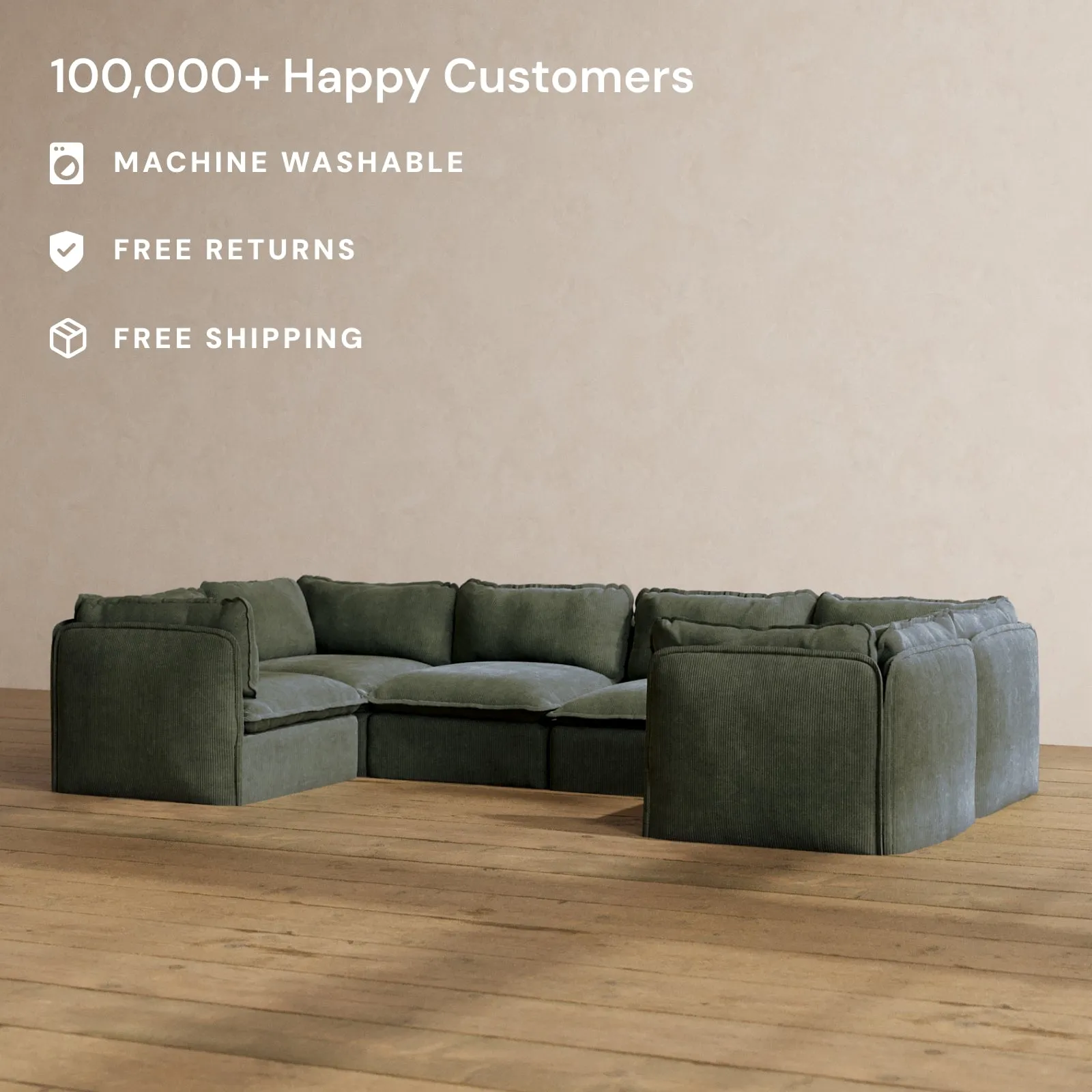 Slipcover Only - Modular Washable 6-Seater U-Sectional in Olivine