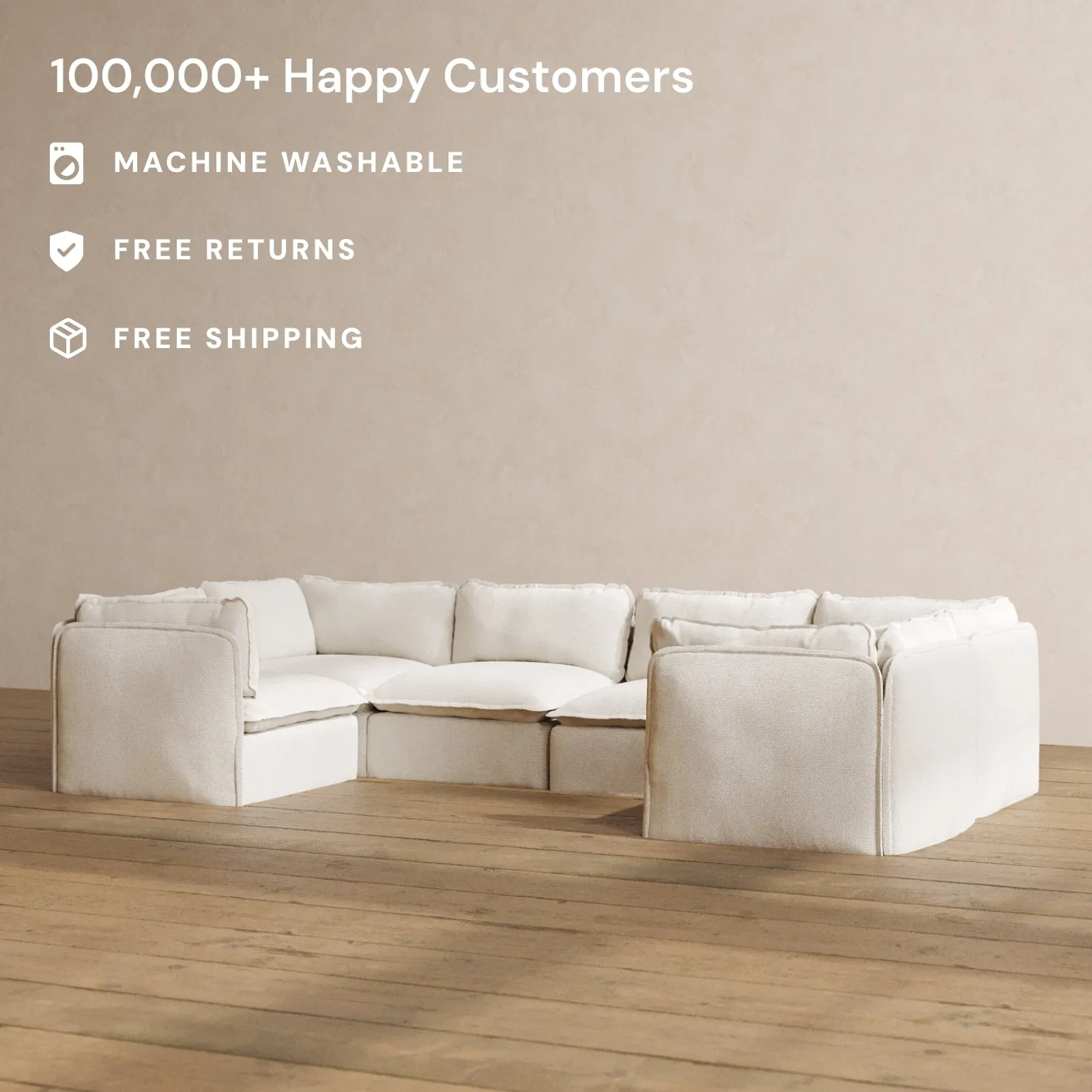 Slipcover Only - Modular Washable 6-Seater U-Sectional in Powder