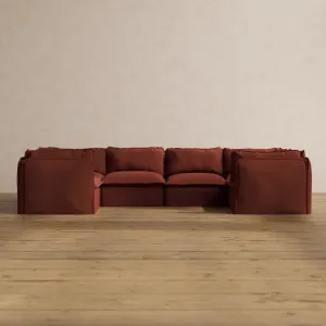 Slipcover Only - Modular Washable 6-Seater U-Sectional in Rust