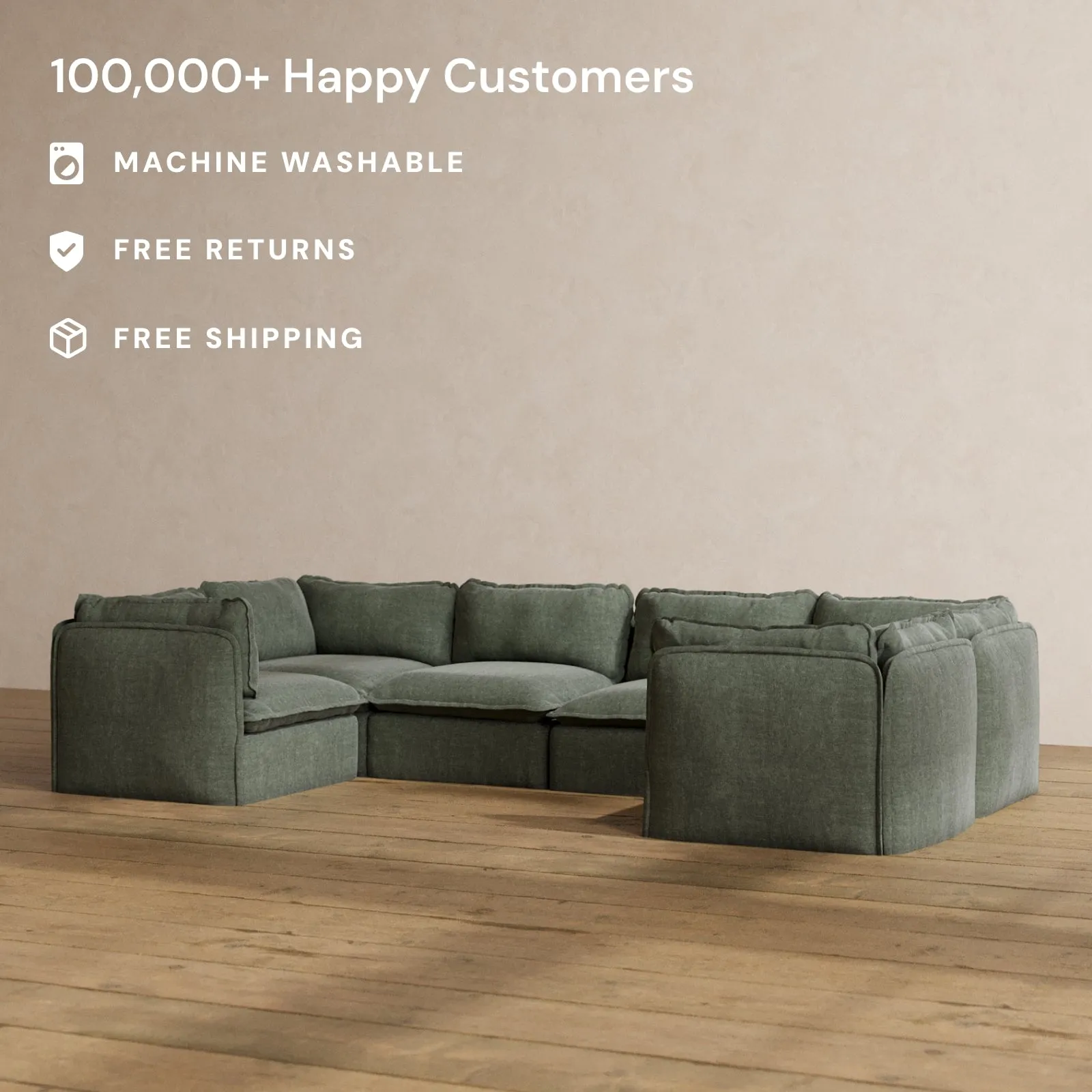Slipcover Only - Modular Washable 6-Seater U-Sectional in Willow