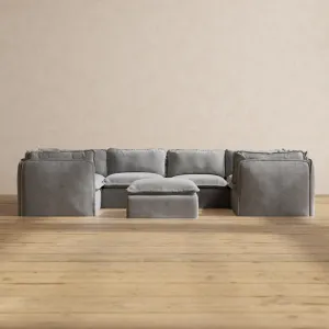 Slipcover Only - Modular Washable 6-Seater U-Sectional   Ottoman in Ash