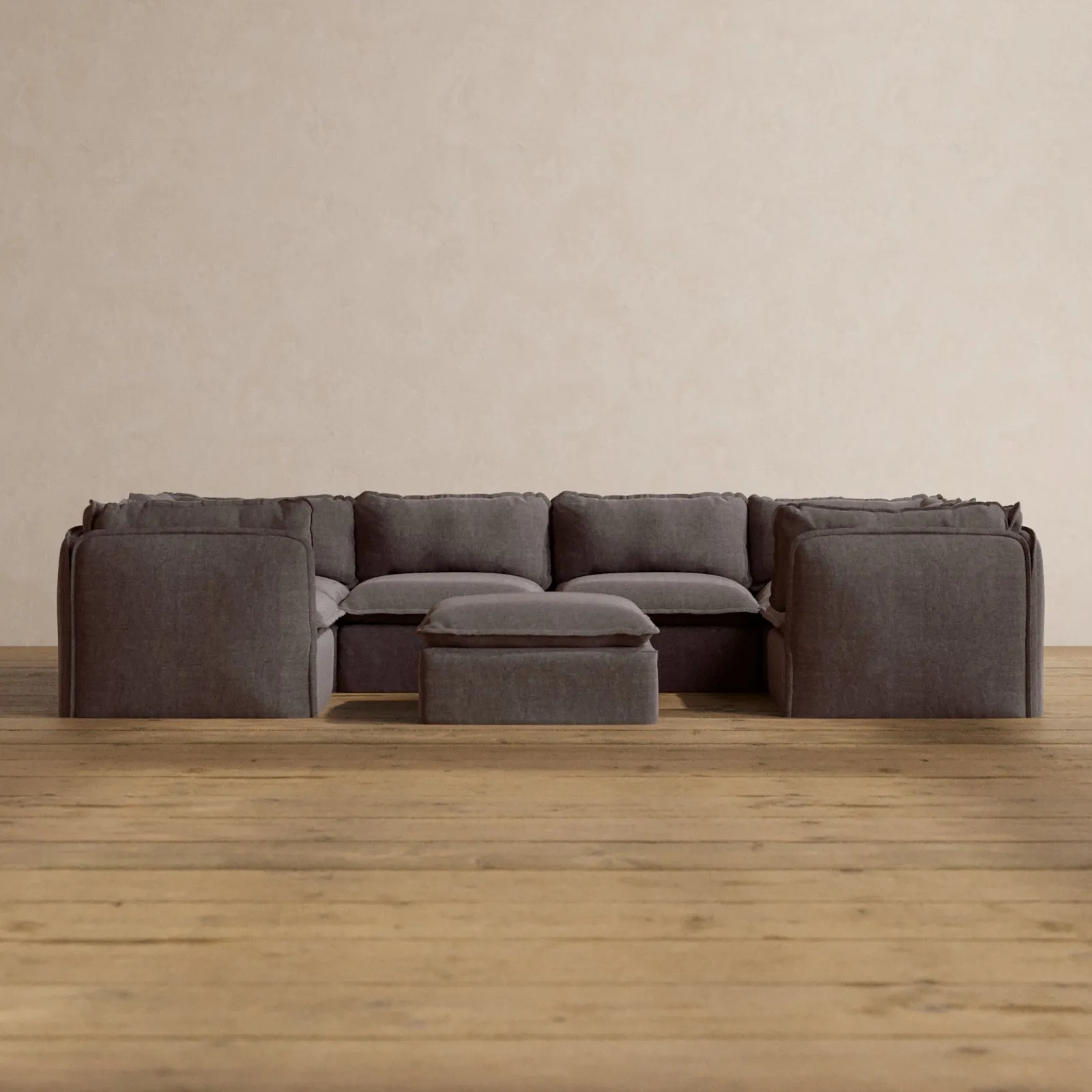 Slipcover Only - Modular Washable 6-Seater U-Sectional   Ottoman in Caviar