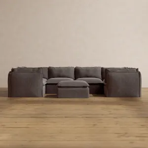 Slipcover Only - Modular Washable 6-Seater U-Sectional   Ottoman in Caviar