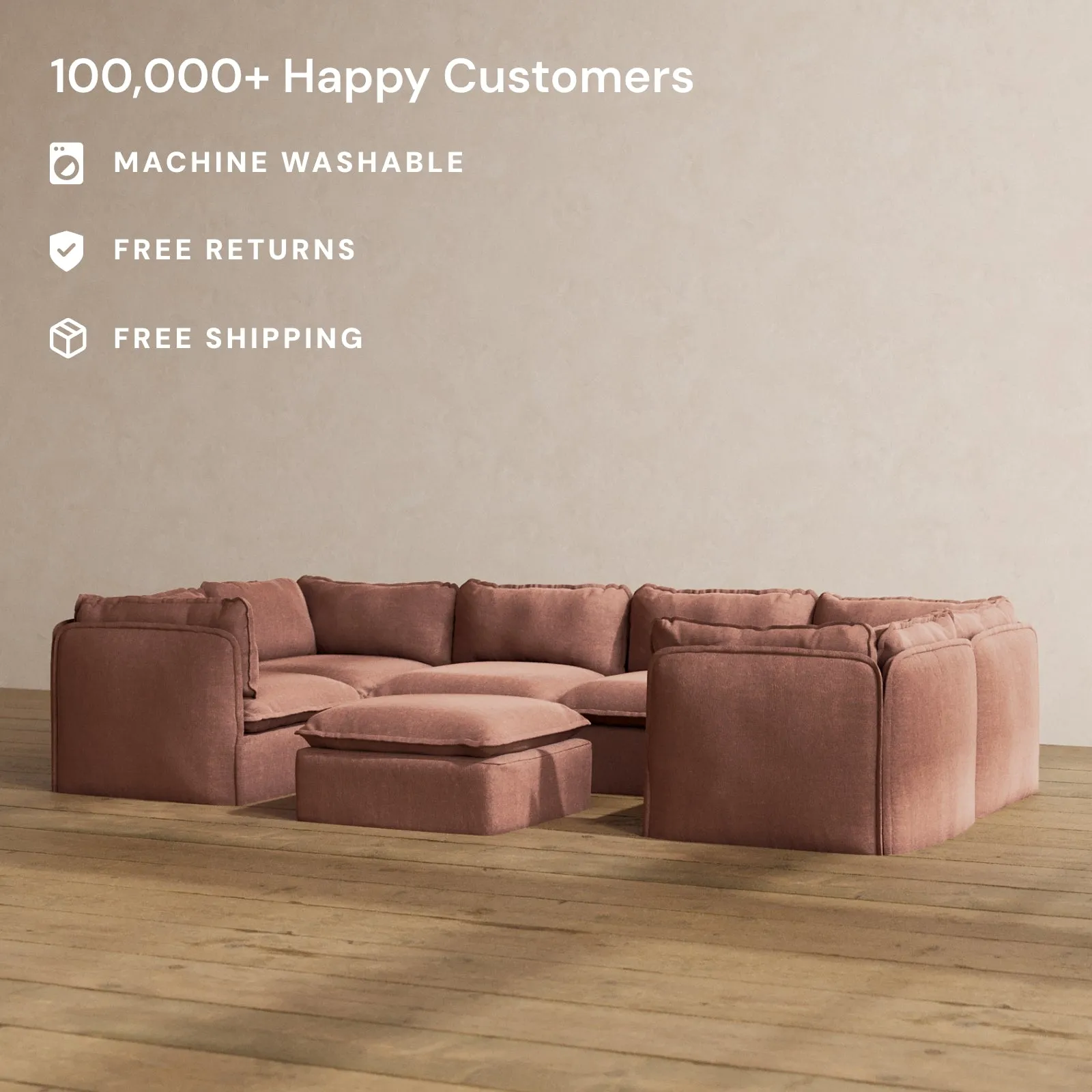 Slipcover Only - Modular Washable 6-Seater U-Sectional   Ottoman in Chestnut