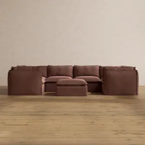 Slipcover Only - Modular Washable 6-Seater U-Sectional   Ottoman in Chestnut