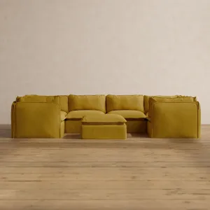 Slipcover Only - Modular Washable 6-Seater U-Sectional   Ottoman in Kiiro