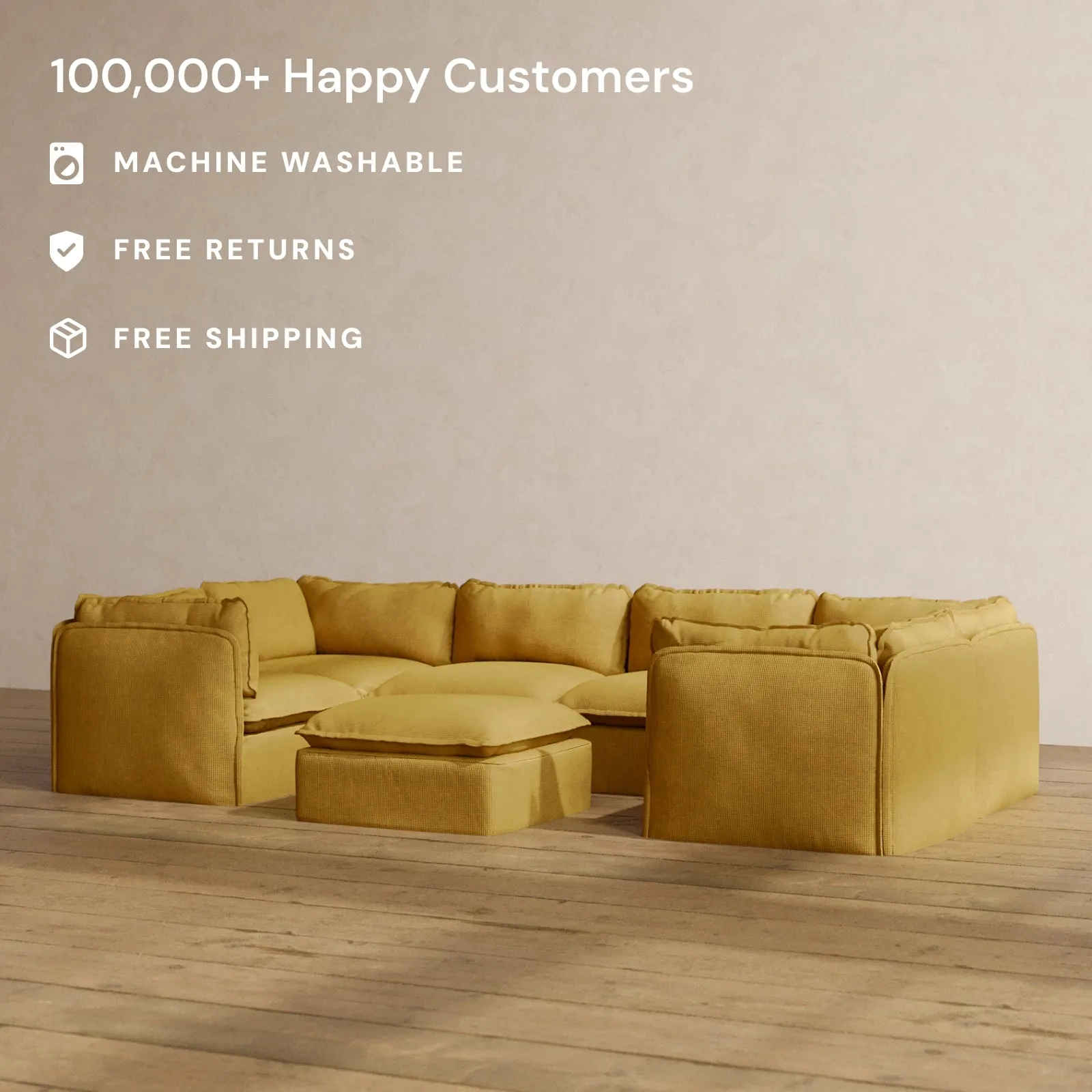 Slipcover Only - Modular Washable 6-Seater U-Sectional   Ottoman in Kiiro