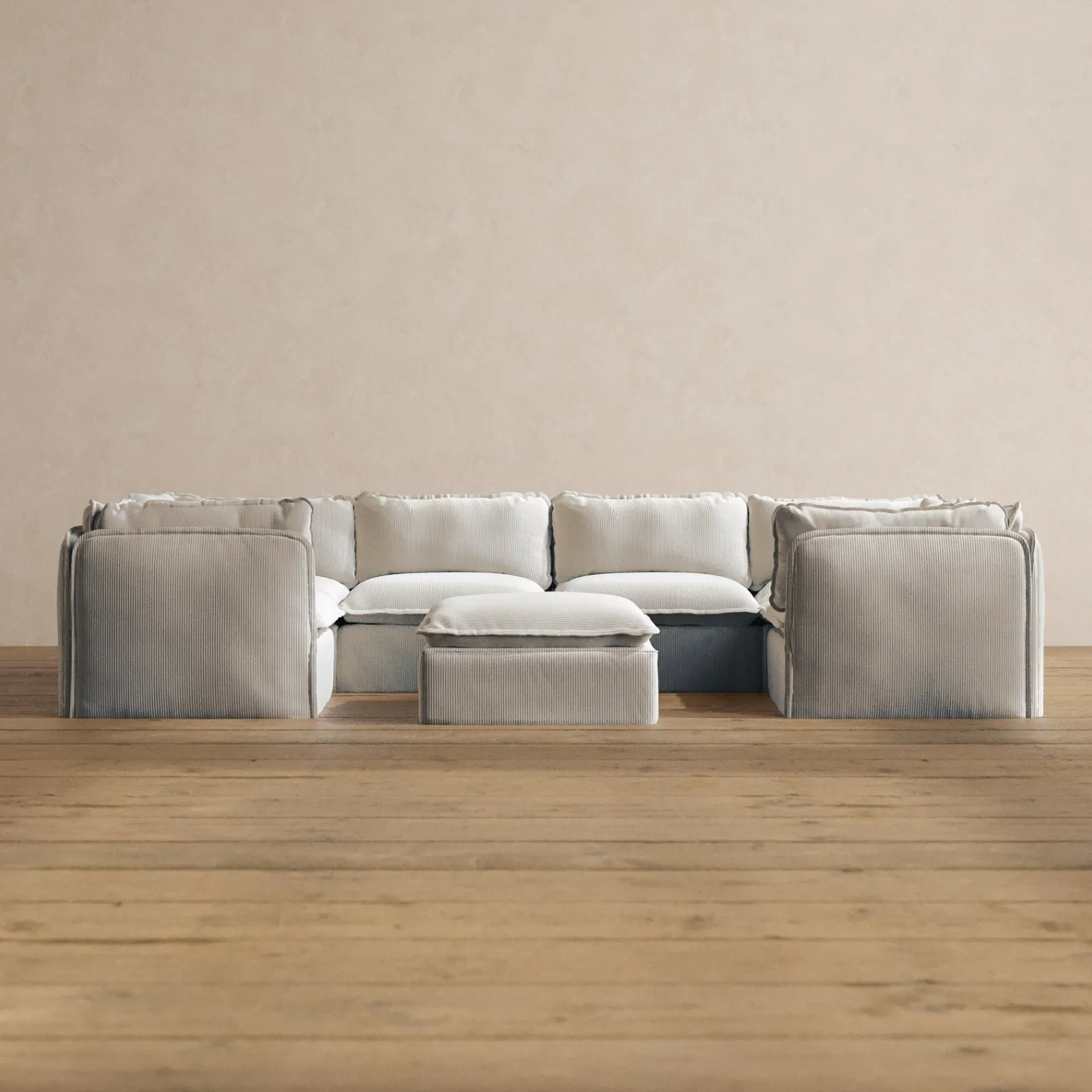 Slipcover Only - Modular Washable 6-Seater U-Sectional   Ottoman in Milk