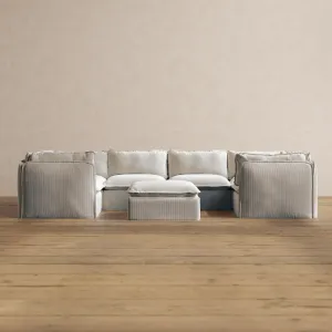 Slipcover Only - Modular Washable 6-Seater U-Sectional   Ottoman in Milk