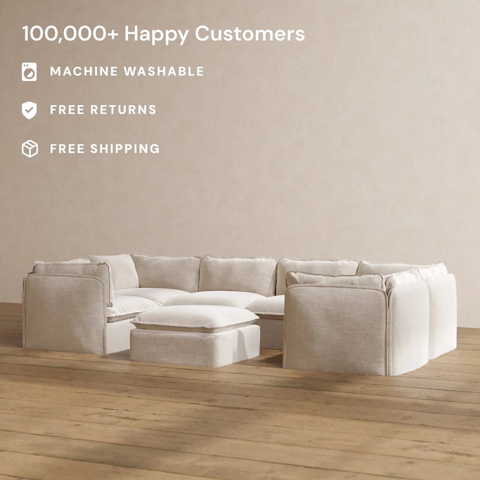 Slipcover Only - Modular Washable 6-Seater U-Sectional   Ottoman in Mist