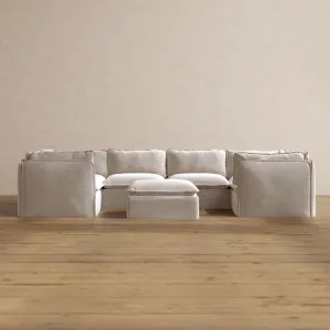 Slipcover Only - Modular Washable 6-Seater U-Sectional   Ottoman in Mist