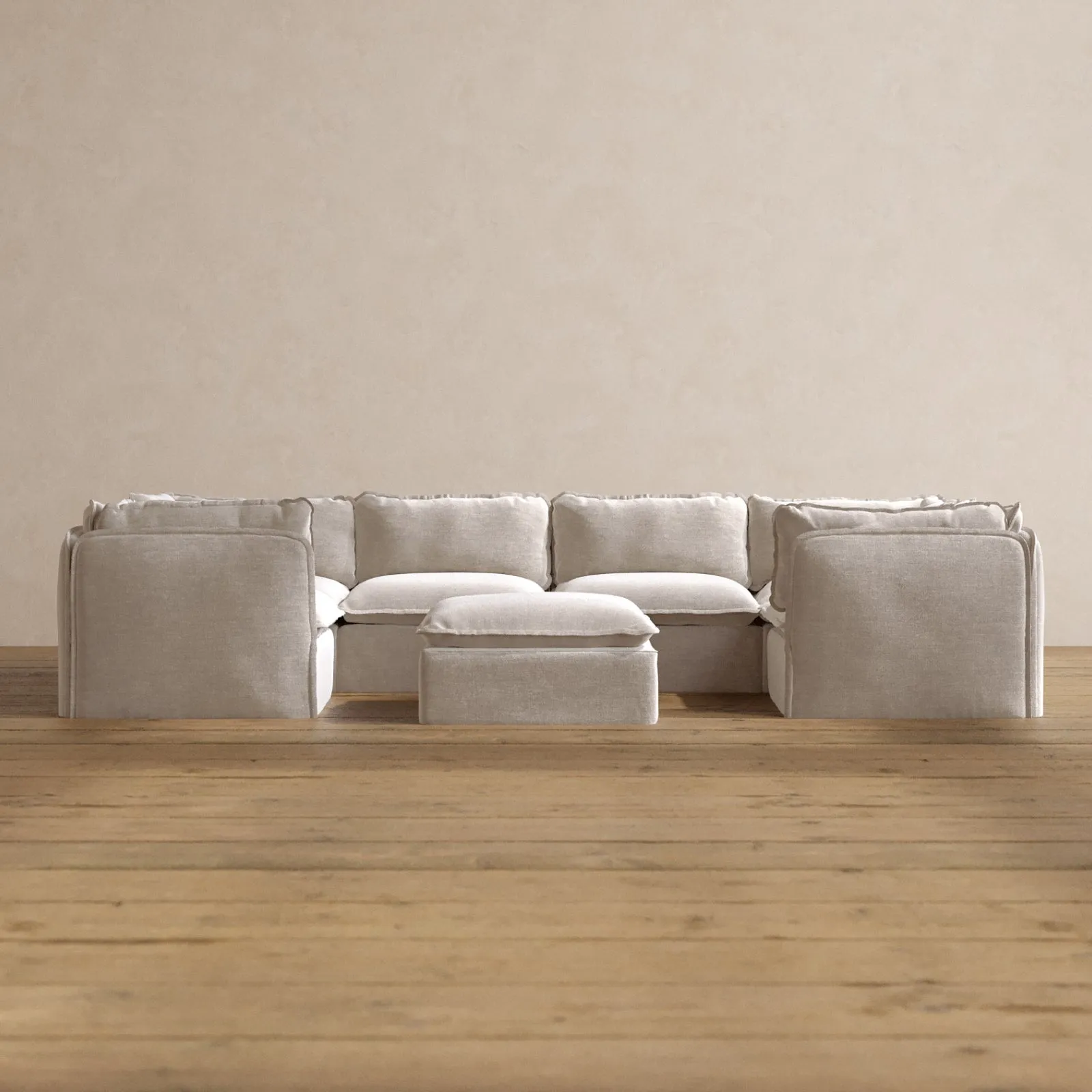 Slipcover Only - Modular Washable 6-Seater U-Sectional   Ottoman in Mist