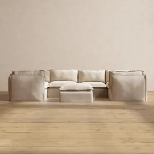 Slipcover Only - Modular Washable 6-Seater U-Sectional   Ottoman in Oat
