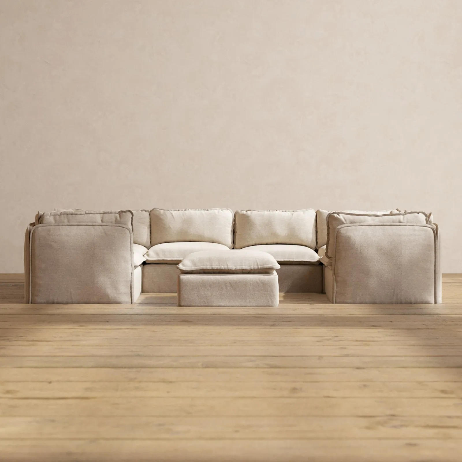Slipcover Only - Modular Washable 6-Seater U-Sectional   Ottoman in Oat