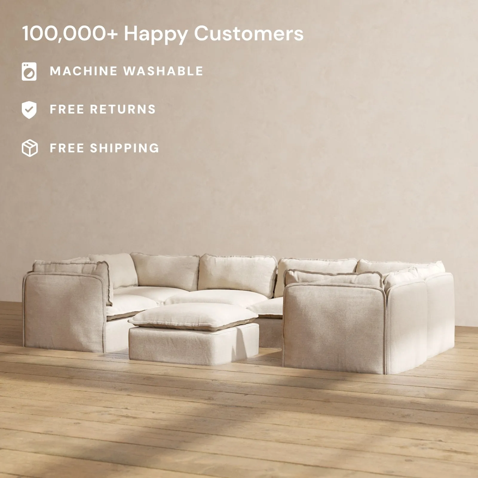 Slipcover Only - Modular Washable 6-Seater U-Sectional   Ottoman in Oat