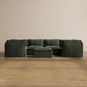 Slipcover Only - Modular Washable 6-Seater U-Sectional   Ottoman in Olivine
