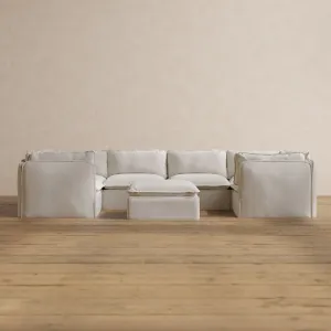 Slipcover Only - Modular Washable 6-Seater U-Sectional   Ottoman in Powder