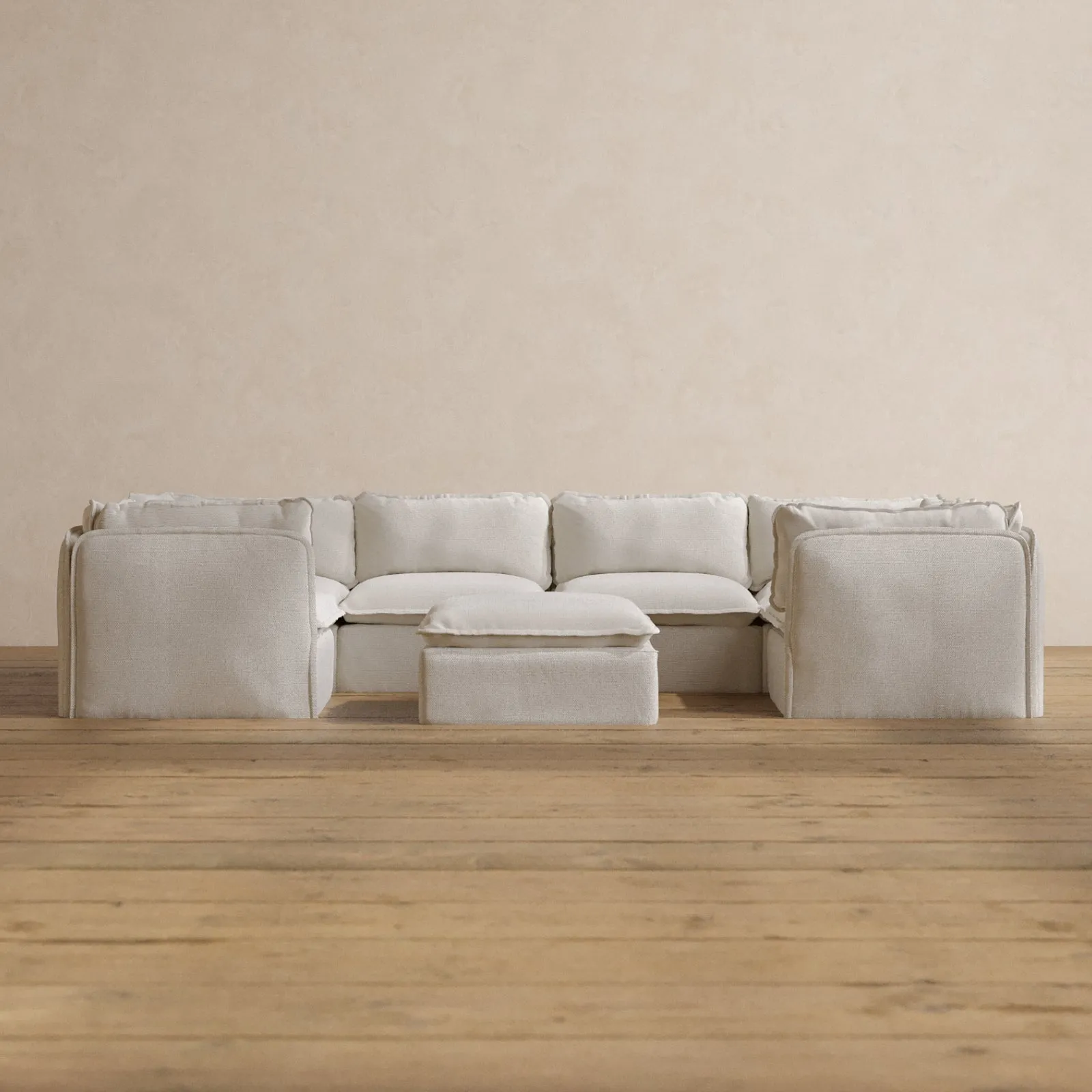 Slipcover Only - Modular Washable 6-Seater U-Sectional   Ottoman in Powder