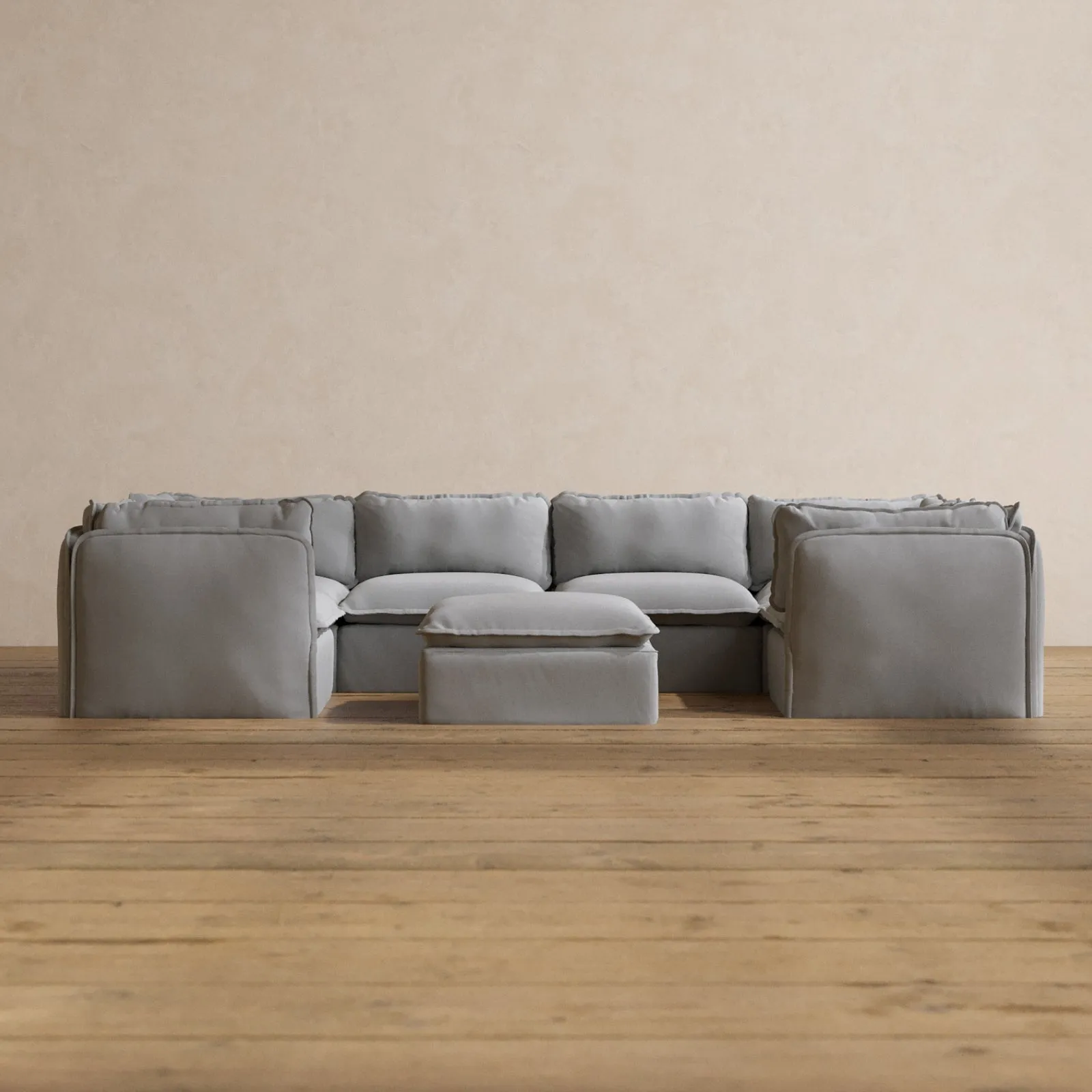 Slipcover Only - Modular Washable 6-Seater U-Sectional   Ottoman in Pumice