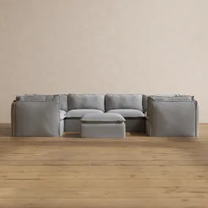 Slipcover Only - Modular Washable 6-Seater U-Sectional   Ottoman in Pumice