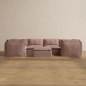 Slipcover Only - Modular Washable 6-Seater U-Sectional   Ottoman in Sakura