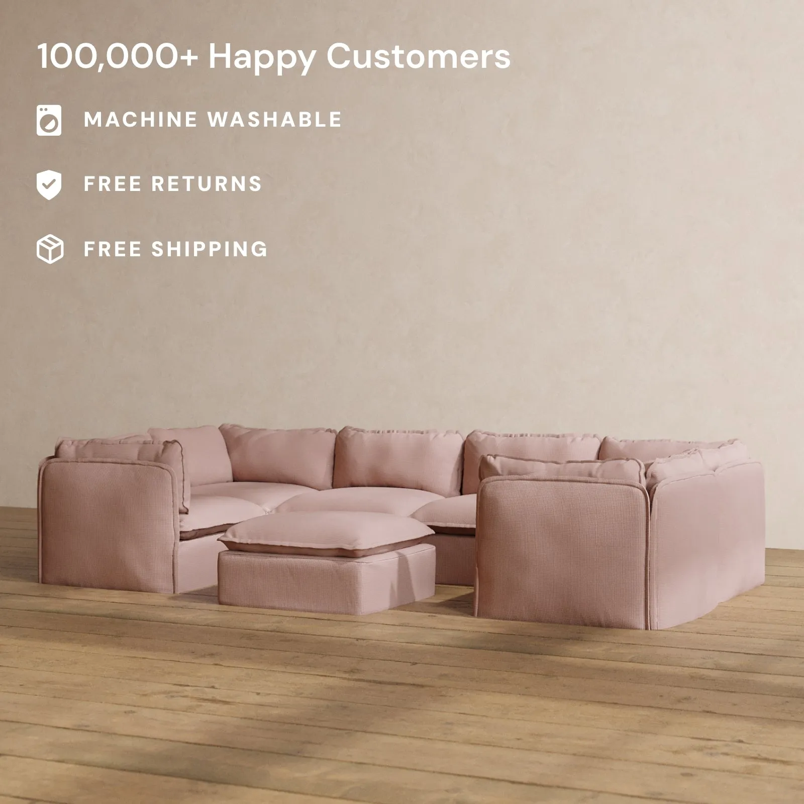 Slipcover Only - Modular Washable 6-Seater U-Sectional   Ottoman in Sakura