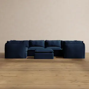 Slipcover Only - Modular Washable 6-Seater U-Sectional   Ottoman in Sumi