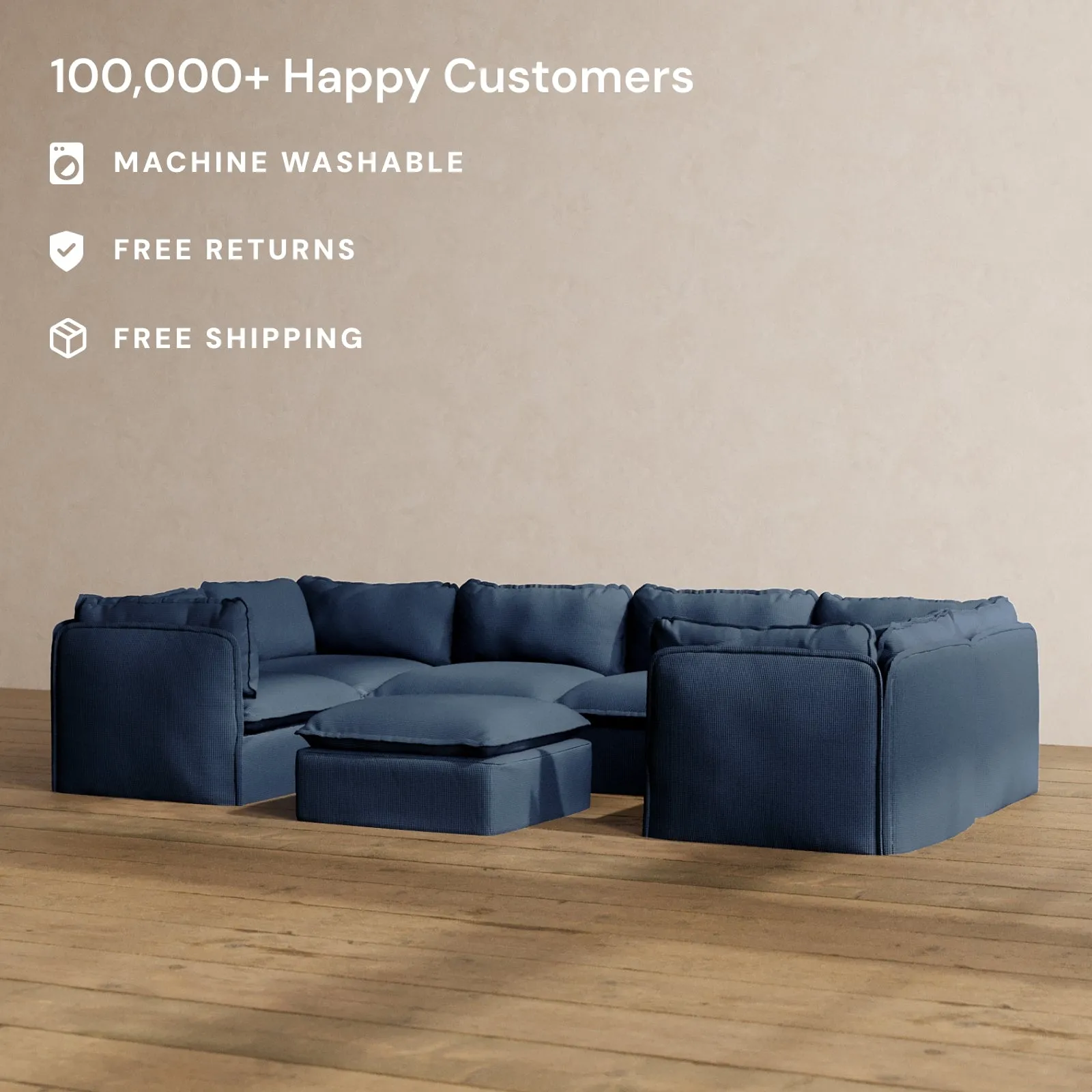 Slipcover Only - Modular Washable 6-Seater U-Sectional   Ottoman in Sumi