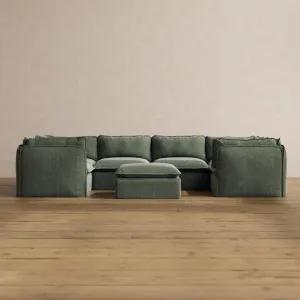 Slipcover Only - Modular Washable 6-Seater U-Sectional   Ottoman in Willow