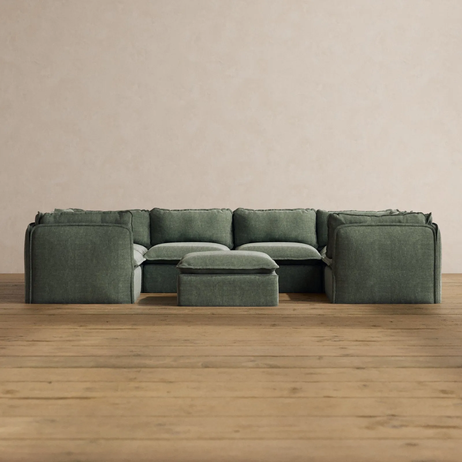 Slipcover Only - Modular Washable 6-Seater U-Sectional   Ottoman in Willow
