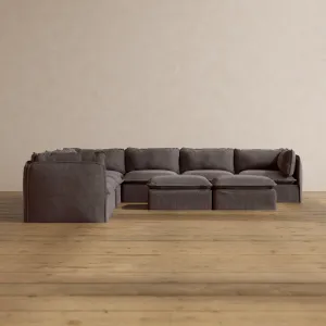 Slipcover Only - Modular Washable 7-Seater Corner Sectional   Bench Ottoman in Caviar