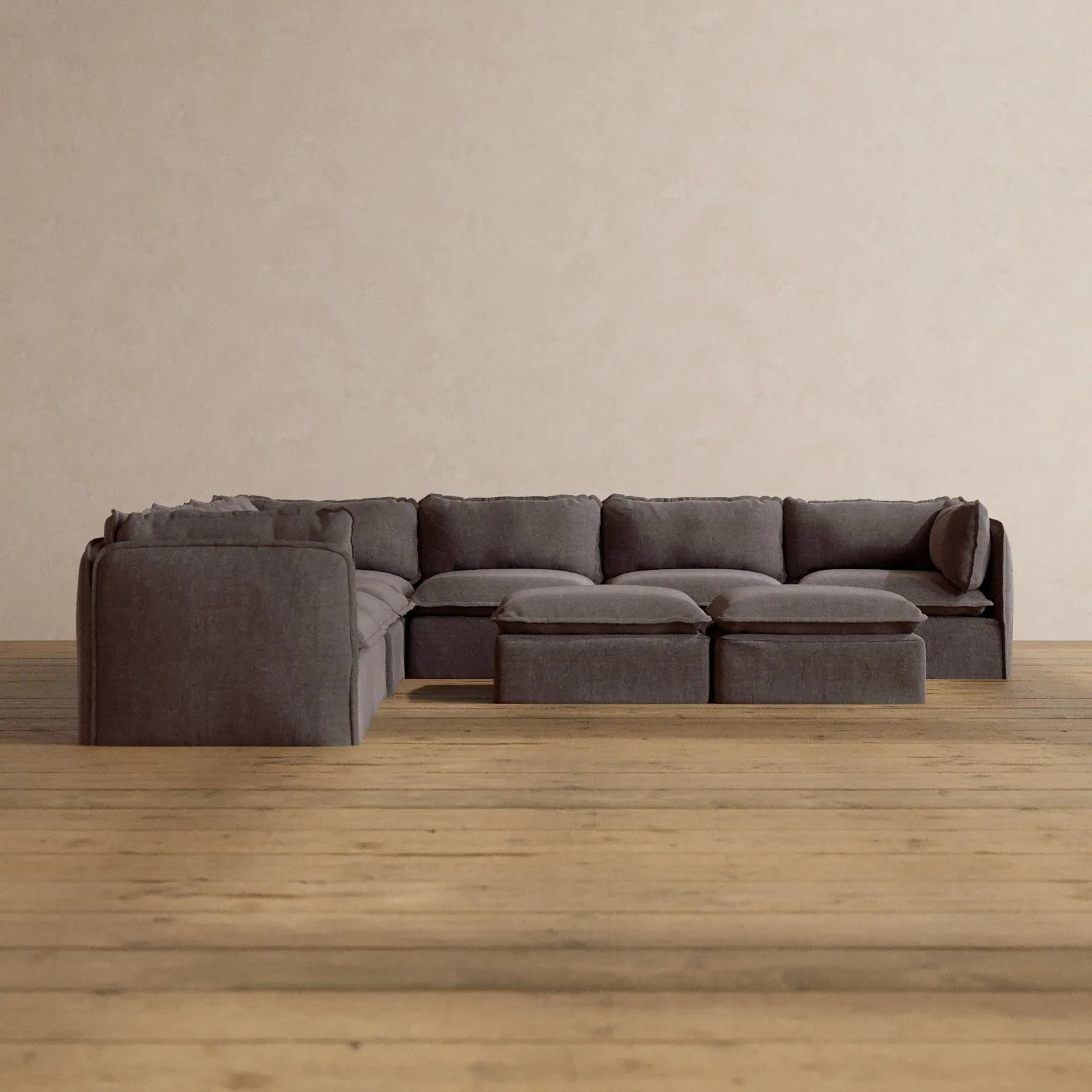 Slipcover Only - Modular Washable 7-Seater Corner Sectional   Bench Ottoman in Caviar