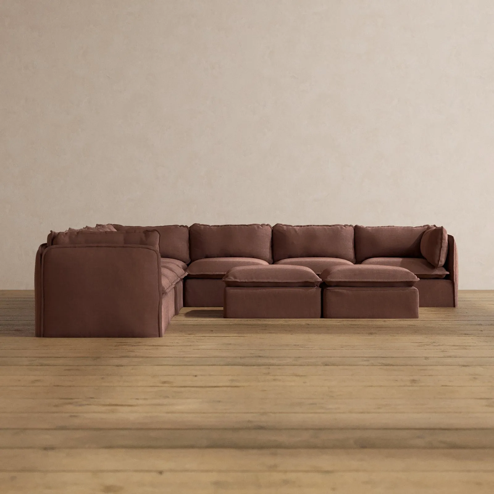 Slipcover Only - Modular Washable 7-Seater Corner Sectional   Bench Ottoman in Chestnut