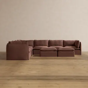 Slipcover Only - Modular Washable 7-Seater Corner Sectional   Bench Ottoman in Chestnut