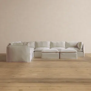 Slipcover Only - Modular Washable 7-Seater Corner Sectional   Bench Ottoman in Coco